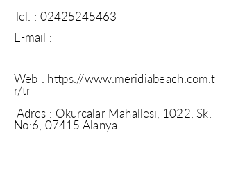 Meridia Beach Hotel iletiim bilgileri